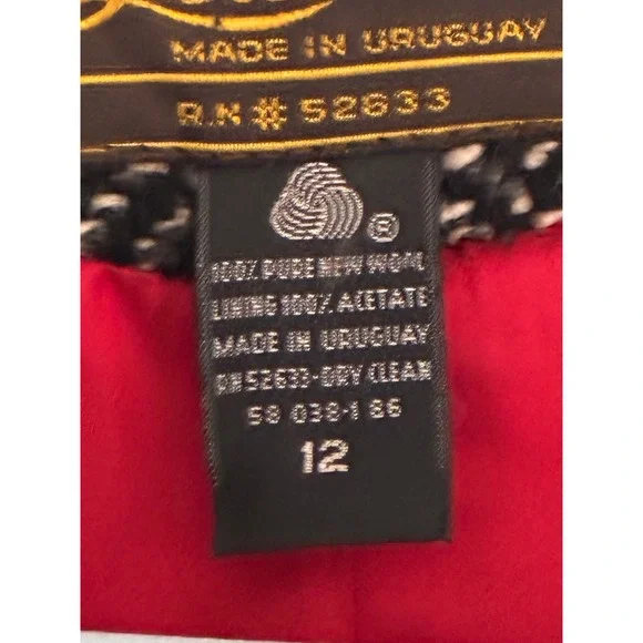 VTG Learsy 100% Wool Herringbone Coat Black White Red Lining Made in Uruguay 12 - Picture 2 of 16
